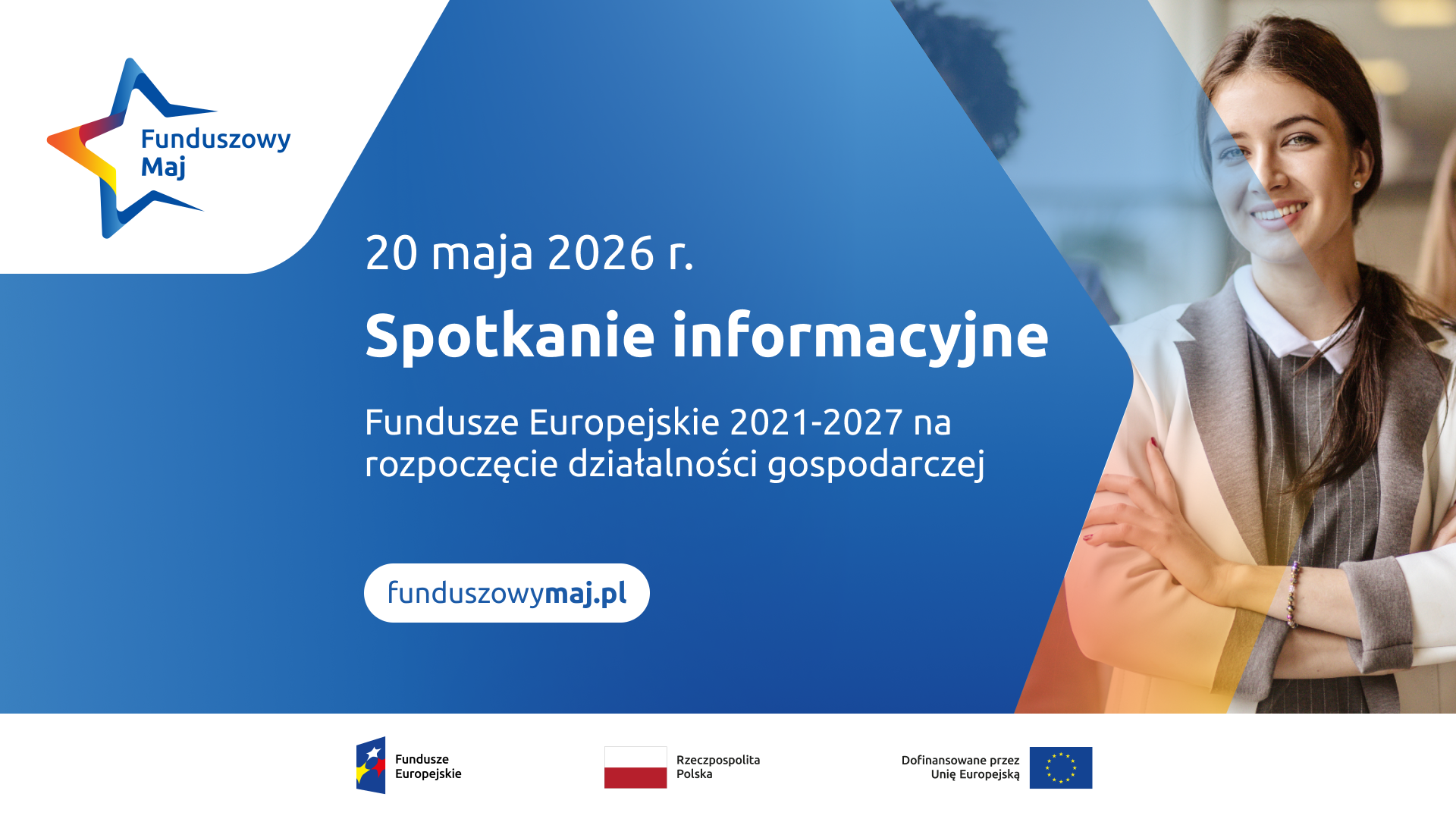 Tytuł i data spotkania na niebieskim tle, obok zdjęcie 3 młodych, uśmiechniętych osób1